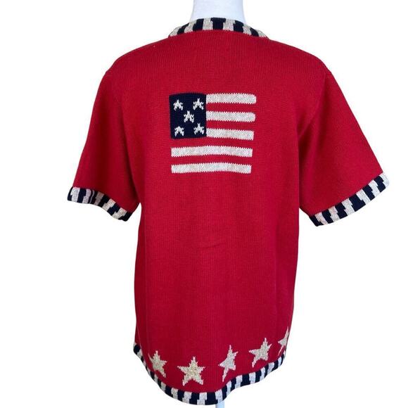 Quacker Factory Vtg USA Flag Short Sleeve Sweater Cardigan Sequins Stars Sz S - Picture 10 of 15